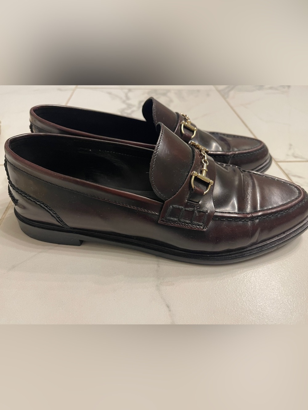 Massimo Dutti Burgundy Leather Horsebit Loafers EU 38